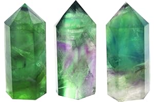 MINA HEAL Set of 3 Pointed & Faceted Healing Crystal Wands Made of Natural Green Fluorite Stone for Reiki Chakra Meditation Therapy Decor