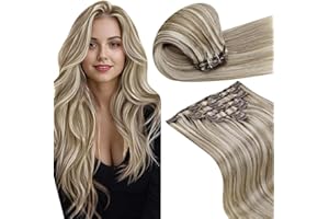 ‎LAAVOO LaaVoo Clip in Extensions Echthaar Braun Blond Remy Echthaar Clips Extensions Hellbraun mit Platinblond Clip in Echthaar Extensions Remy 40cm 105g 7Stück #8/60