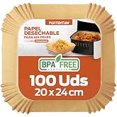 PORTENTUM Papel fritadeira a ar 100 unidades de 20-24 cm quadrado. Para Air Fryer, grau alimentar com certificação tripla BPA