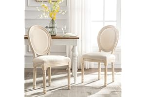 HomeMiYN Silla Medaillon – Juego de 2 sillas de comedor de estilo Louis-XVI de tela de lino, sillas de cena, respaldo suave para dormitorio, salón, restaurante, color beige