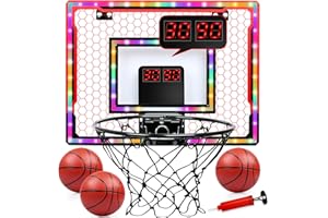 YUEPIN Panier de Basket Interieur pour Enfant, Mini Panier de Basket sur Porte avec éclairage LED Multicolore et Double Tableau d'affichage, Portable Jeux de Basketball Jouets Cadeau pour Garçons Filles