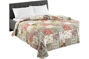 DELINDO LIFESTYLE Colcha de patchwork Dakota en diseño vintage, para cama individual, estilo patchwork, 140 x 210 cm
