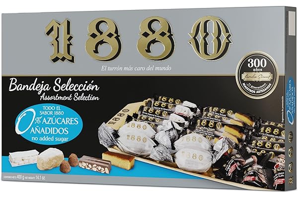 1880 - Bandeja Selección 0% Azúcares Añadidos, Caja, El Turrón más Caro del Mundo, Selección Navidad Calidad Suprema, Típico Dulce Navideño, Receta Artesanal, Listo para Servir, 400g