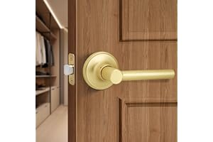 Gaurqiah Brushed Gold Passage Door Handle, Round Design Non-Locking Door Lever, Reversible Door Lever for Hallway Closet, Satin Brass
