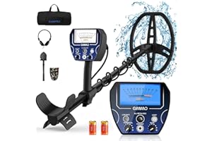 OMMO Metalldetektor für Erwachsene, Zifferblatt mit Licht, Metalldetektor für Anfänger, Verstellbarer Vorbau 27,5''-49'', wasserdichte Metalldetektor Pinpointer, Kopfhörern, Schaufel und Tasche