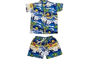 CLUB CUBANA Kids Boys Girls Childrens Slim Fit Classic Short Sleeve Casual Floral Hawaiian Shirts and Shorts Set