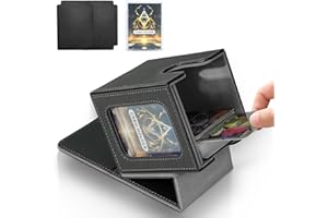 Jamiukro Boîte de jeu de cartes pour MTG Commander, boîte à cartes TCG, boîte de rangement magnétique en cuir PU pour cartes à collectionner, peut contenir 100 cartes à double pochette, noir et gris