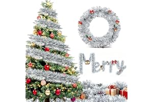 KENVORA 20m Espumillon Arbol Navidad Guirnalda - Plateado Guirnaldas Natal Navideñas Christmas Garland, Espumillón Navidad Decoracion Adornos para Exterior Hogar Puerta Escaleras Balcon