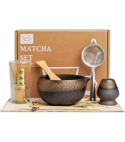 Set da Tè Matcha Ecologico Shusen con Frusta a 100 Rebbi Chasen, Ciotola in Cera
