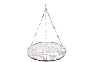 WIMI Grillrost Ø 60 cm mit Kette Edelstahl 4 mm Grillstabdicke Stababstand 10 mm für Schwenkgrill BBQ Dreibein