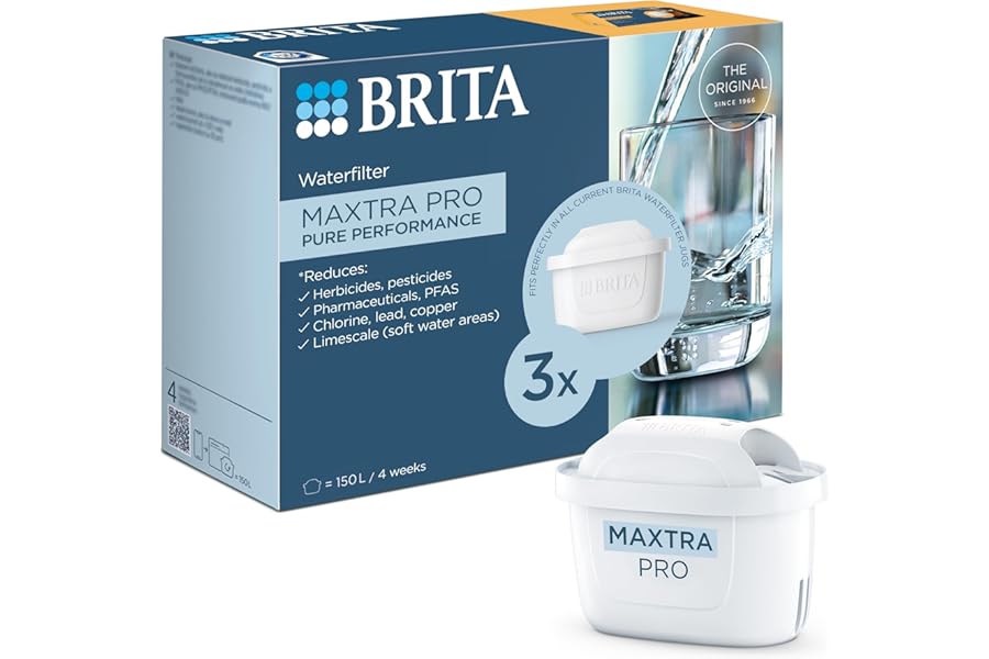 BRITA MAXTRA PRO Pure Performance Water Filter Cartridge - 3 Pack - Original BRITA Refill reducing impurities, Chlorine, PFAS, pesticides and limescale for tap Water with Better Taste