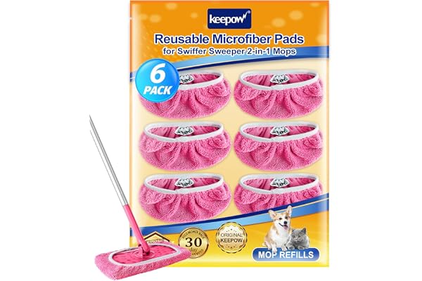 KEEPOW Återanvändbara golvdukar för Swiffer golvmoppar, 6 stycken | Mikrofiber, för Swiffer fuktiga golvdukar, 4-faldig rengöringskraft, för rengöring av trägolv, med tvättpåse