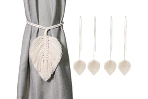 Loiahoer 4 Piezas Cuerdas para Cortinas,Correas de Cortina de Hoja,Artesanales Bohemia Alzapaños para Cortinas,Decoración de Cortinas para el Hogar/Sala de Estar/Dormitorio/Oficina/Baño,Beige