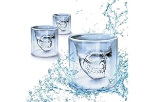 WIKEA vasos transparentes de pirata calavera de doble capa Copa de cerveza de cóctel (75 ml x 3 PCS)