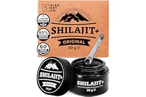 ‎5 ELEMENTUM Shilajit Original Himalaya Harz – 85% Fulvinsäure – Mit 87 + natürlichen Mineralien – Reines Mumijo aus Indien – Vegan, Glutenfrei, Laborgeprüft (Eurofins) – 30 g = 60 Tage Vorrat