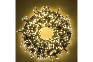 LUCCIKA Luci LED Natalizie da Esterno/Interno, 5mm, Cavo Verde, 8 Modalità, Controller 31V con Memoria, IP44 (Bianco Caldo, 15M 300LED)