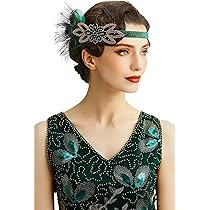 UILYNIU 2 Pièces 1920s Bandeau De Plumes Pour Femme, Headband Gatsby Charleston Bandeau Cheveux Femme Vintage Accessoires Pour Année 20 Bal De Fin D'année Fête Rétro (2 Couleurs