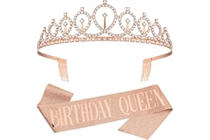 Heyu-Lotus Birthday Queen Crown Sash, Birthday Crystal Tiara Crown Princess Party Accessories for Happy Birthday Party Accessories, Favours, Decorations