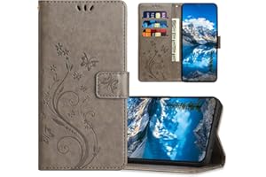 JZASES Hülle für Samsung Galaxy A22 4G / M32 4G / M22 4G, PU Leder Handyhülle, Klappbar Prägung Brieftasche Stoßfeste Schutzhülle Kompatibel mit Samsung A22 4G / M32 4G / M22 4G, Grau