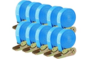 TLGREEN 10 Pack Ratchet Tie Down Strap, 6m Heavy Duty Ratchet Straps, Tensioning Belts with Adjustable Lashing Straps Tensile Strength 800 kg, for Trucks, Motorbikes, Securing Cargo or Luggage