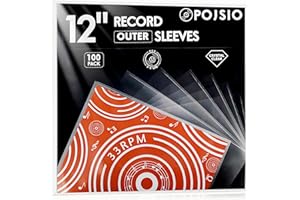 POJSIO 100 Pz. Buste Vinili 33 Giri Esterne, Custodia Vinili 33 Giri Trasparenti Per Singoli e Doppi LPs, Buste Vinile 33 Giri per 12 Pollici Dischi, Protezione Polipropilene Vinile Copertine Cover