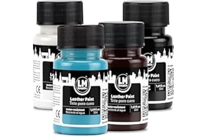 LM-Kreativ Colore della Pelle 4 x 50 ml - Nero, Bianco, Marrone, Azzurro - Colore di Alta Qualità per Scarpe, Borse e Superfici in Pelle Liscia e Similpelle