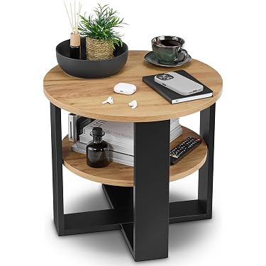 KOTEK 3-stöckiger Nachttisch Aus MDF – Achteckig, Grau, 40,6x40,6x61 Cm, Mit Viel Stauraum
