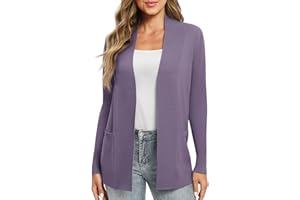 EXCHIC Damski kardigan z długim rękawem, lekki, wygodny, otwarty przód, długie swetry z kieszeniami