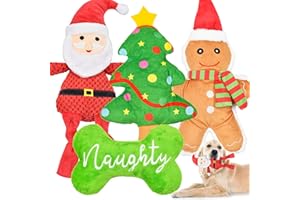 LECHONG Christmas Dog Toys, 4 Pack Value Bundle Plush Dog Squeaky Toys Assortment as for Puppy, Medium, Large Dogs