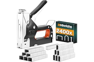 Hinrichs Agrafeuse Manuelle Set - Agrafeuse Professionnelle 3 en 1 pour Bois et Tissu - Agrafeuse Murale Bois et Tissus d'Ameublement - Staple Gun avec 1600 Agrafes & 800 Clous