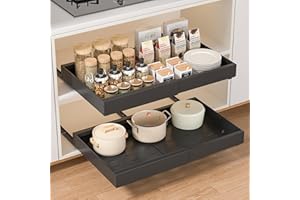 PNNP Cassetto Estraibile Cucina: Cassetti Telescopico Armadio - Cestelli Estraibili per Cucina a Larghezza Regolabile (32-53 cm L x 43 cm P x 7 cm A) - Nessuna Foratura | Nero
