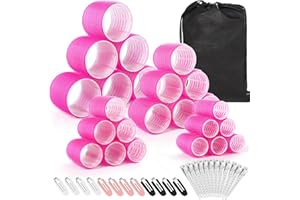 shynek Zestaw wałków do włosów, 48 szt., 24 wałki do włosów, 4 rozmiary i 24 szt. spinek do włosów, do długich, średnio krótkich włosów, różowe