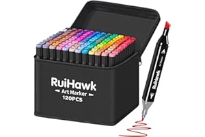 RuiHawk Marcatore 120 Colori, Pennarelli ad Alcool Doppia Punta, Pantoni Pennarelli Professionali con Borsa e Distanziatore, Adatti per Sketch, Colorare, Illustrazioni, Disegnare, Anime