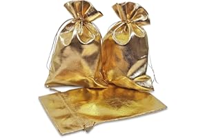 Frau WunderVoll® 12 Geschenksäckchen Gold 20 x 13 cm Adventskalender Säckchen Metallic Stoffbeutel zum Basteln und befüllen Gastgeschenk Hochzeit