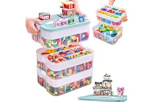 Aolawco Pudełka do Przechowywania Klocków Lego Duplo - 3 Poziomy, Przezroczysta Skrzynka na Zabawki z Płytą Montażową, Regulowane Przegródki, Organizer do Systemu Sortowania