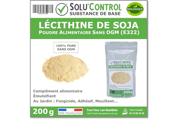 200 gr de Lécithine de Soja sans OGM en sachet refermable - Substance de Base - Complément Alimentaire - Émulsifiante - Jardin : Fongicide - adhésive - mouillante - amplificatrice