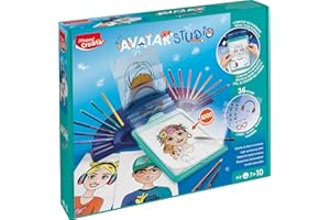 Maped Creativ - Avatar'Studio - Machine à Dessiner Lumineuse, pour Composer des Portraits à l'Infini - Tablette Lumineuse avec Fiches Modèles & Matériel de Dessin - Dès 7 Ans, Bleu