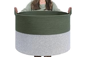 TIMEYARD Grand panier de rangement à linge, panier décoratif en corde pour organiser la chambre, le salon, la crèche, le rangement de jouets pour serviettes, paniers cadeaux vides, 55 x 35 cm, vert