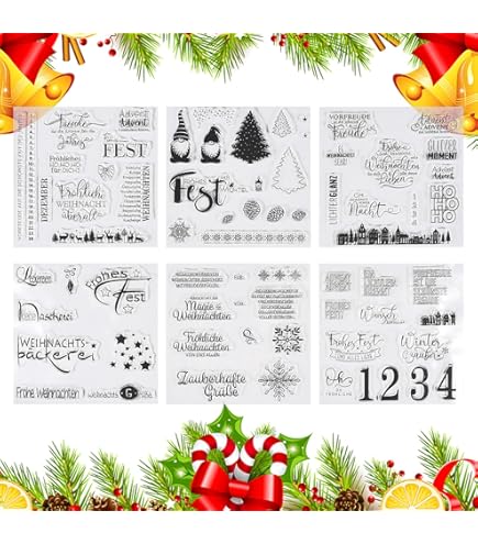 Timbro Natale In Gomma - Auguri In Tedesco, 6x7cm, Per Decorazioni - Foto 6