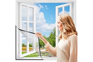 KAMEUN Magnetic Window Net for Fly Screen, Adjustable DIY Fiberglass Mesh Max 130x150cm(52x60in) with Full Frame Magnetic Strip, Easy Installation Keep Bugs/Flys/Mosquitoes Out