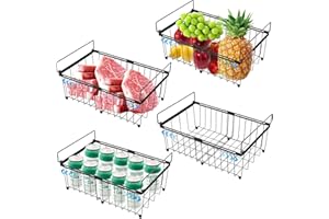 TEODUTE 4 Pezzi Scalabili Cesti per Congelatore, Regolabili 10.4 in-17.3 in, Impilabili Organizer per Congelatore con Manici, per Congelatore da 283 a 566L, Facile Accesso Agli Alimenti Surgelati