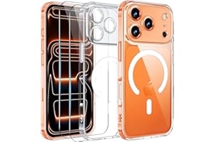 Yohii Funda Magnética para iPhone 17 Pro 6,3 Pulgadas Compatible Mag-Safe con 2 Piezas Cristal Templado, Protección De Cámara Carcasa Militar Antigolpes Resistente Arañazos Serie Classic, Transparente
