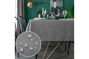 Yeahshion Tovaglia Rettangolare Antimacchia Grigio Scuro 140x200 cm, Tovaglia Impermeabile Effetto Lino Poliestere per Protezione Tavolo, Sala da Pranzo, Ristorante (Grigio Scuro, 140x200 cm)