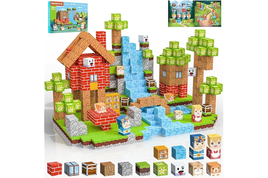 Crifeton Costruzioni Magnetiche per Bambini 100 2CM PCS 3+ Giochi Cubi Magnetici, Blocchi Magnetic Building Blocks Giocattoli Montessori 4 5 6 7 8 9 10 11 12 Anni Regali di Compleanno per Ragazzi
