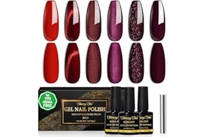 Shining She Smalto Semipermanente Unghie TPO-Free HEMA-Free, 6 Colori Cat Eye Glitter Rosso Bordeaux Rosso Smalti Semipermanenti per Unghie Soak-Off UV/LED per Principiante Nail Art Salone, 8ML
