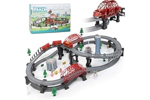 WDMIYA Treno Elettrico per Bambini 128 Pezzi, Treno Giocattolo con Segnali Stradali e Scene Urbane, Gioco Educativo Pista da Corsa per Bambini 3 4 5 6 7 Anni, Regalo di Natale per Ragazzi Ragazze