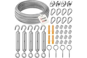 Acsatont 50M Fune Acciaio PVC Rivestito, Tenditore Acciaio e Morsetti per Filo Stendibiancheria, 304 Cavo Corda in Acciaio Inossidabile, per Stendibiancheria, Appendere Lamp