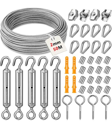 sourcing map Fune metallica in acciaio inox 304, 10 m, 4 mm, rivestita in vinile, con 2 manicotti in alluminio per appendere, stendibiancheria, sollevamento, colore nero