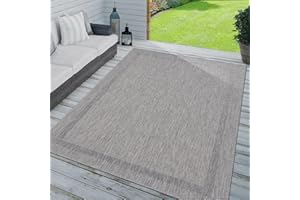TT Home In-& Outdoorteppich Wetterfest Terrasse Küche Modern Mit Umrandung Unifarben, Farbe: Grau, Größe:300x400 cm