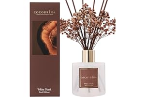 Cocorrína Diffuseur Parfum Maison, Musc Blanc 200ml avec Diffuseur Bâtonnets diffuseur de Parfum, Batonnets Diffuseur Parfum, Reed Diffuseur pour Salle de Bain étagère décoration